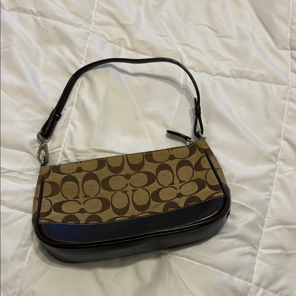 Coach Brown and Tan Signature Shoulder Bag